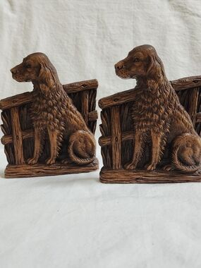OrnaWood English Setter Dog Figural Bookends AS IS